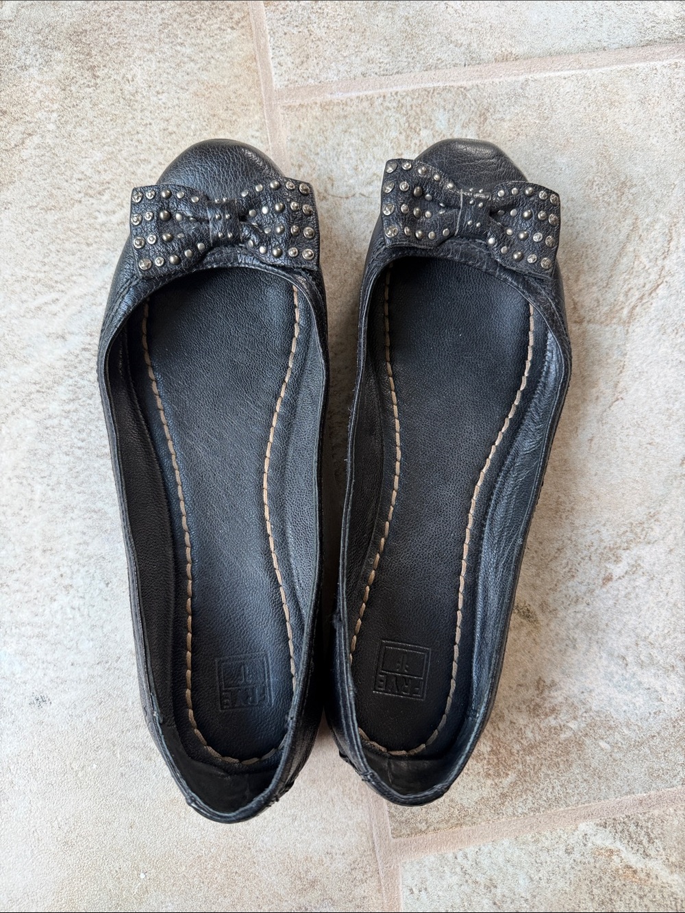 Frye Black Studded Bow Ballet Flats